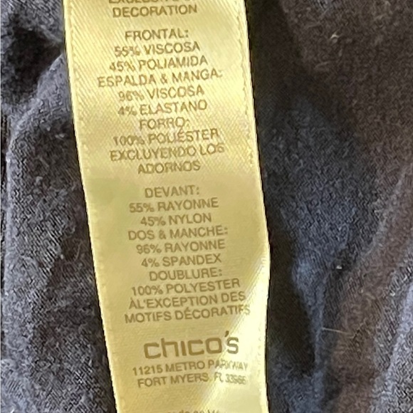 Chico’s Blue Wrap Tie Front Knit Top Artsy Peacock Print Velvet Burnout Size 3 - Picture 8 of 9